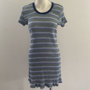 vintage 90s striped ribbed stretchy knit shirtsleeve dress size medium